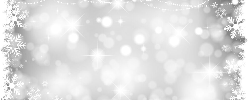 Decorative silver lights Christmas background with snowy border
